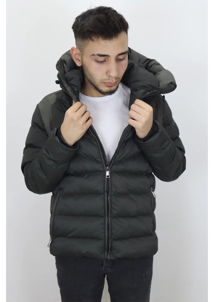 Fistan Store Erkek Kapüşonlu Spor Kesim Rahat Kalıp Kolları Lastikli Kışlık Mont