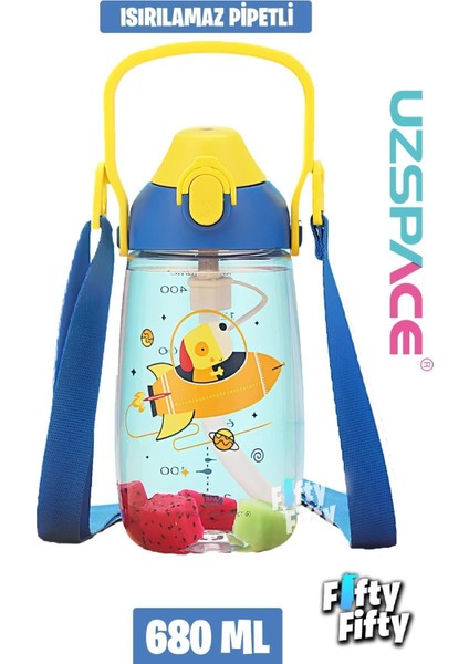 Pipetli 680 ml Boyun Askılı Tritan Çocuk Su Matarası -Kutulu- FFUZ2202680
