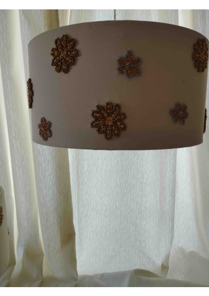 Çiçek Desenli Abajur - Krem - Organik & El Yapımı fiyatları