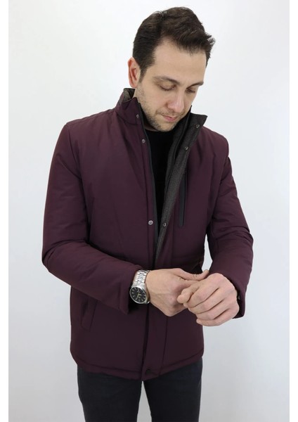 Fistan Store Erkek Bordo Hakim Yaka Rahat Kesim Fermuar ve Çıtçıt Kapamalı Kışlık Şişme Mont fiyatları