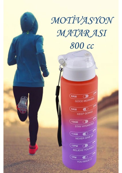 Su Matara Suluk Motivasyon Matarası Pipetsiz Su Şişesi Sporcu Suluğu Çift Renk Sızdırmaz 800 cc (Sa