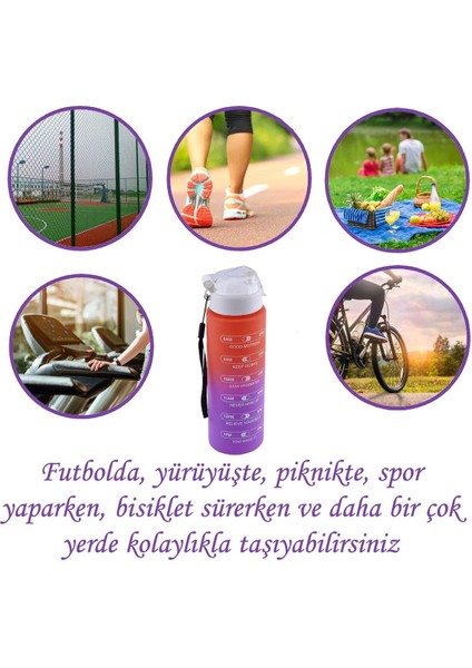 Su Matara Suluk Motivasyon Matarası Pipetsiz Su Şişesi Sporcu Suluğu Çift Renk Sızdırmaz 800 cc (Sa modelleri