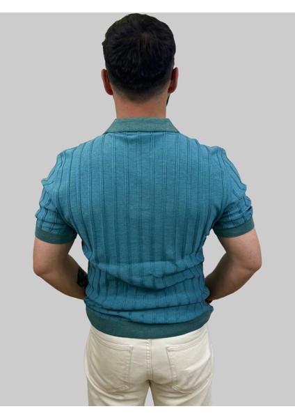 Erkek Çizgili Slim Fit Polo Yaka Mavi Triko Tişört indirimleri
