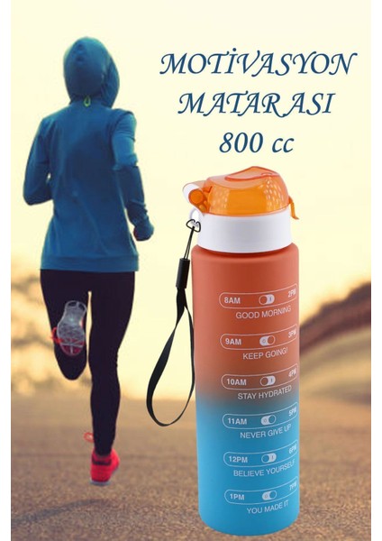 Su Matara Suluk Motivasyon Matarası Pipetsiz Su Şişesi Sporcu Suluğu Çift Renk Sızdırmaz 800 cc