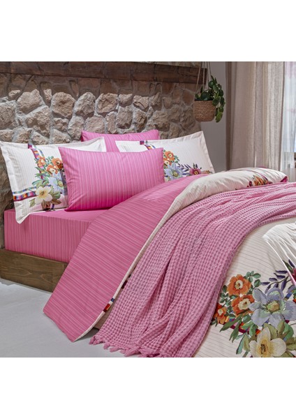 Taç Butik Vıva Pamuk Çift Kişilik Nevresim Pembe