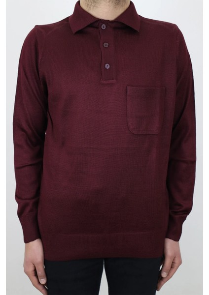 Fistan Store Erkek Polo Yaka Klasik Kesim Tek Cep Çelik Örgü Kışlık Ince Yün Kazak