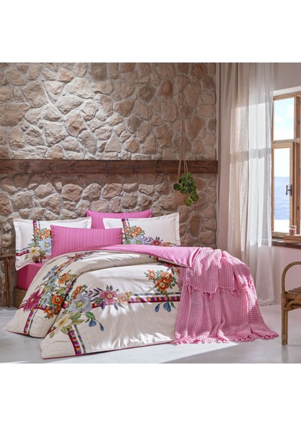 Taç Butik Alaçatı Pike Pamuk Çift Kişilik Pike Pembe