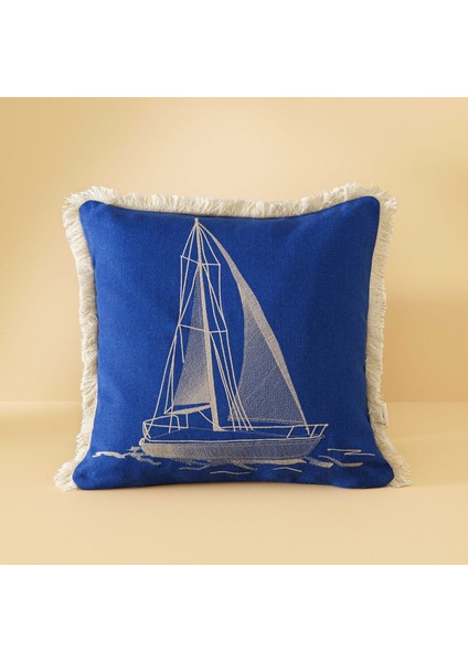 Taç Butik Nakışlı Bodrum Polyester Kırlent Lacivert