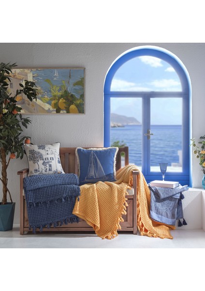 Taç Butik Nakışlı Bodrum Polyester Kırlent Lacivert