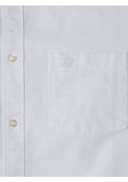 Erkek Beyaz Gap Logo Oversize Oxford Gömlek