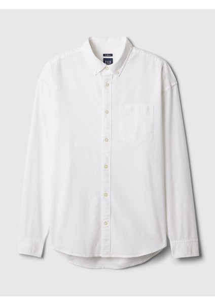 Erkek Beyaz Gap Logo Oversize Oxford Gömlek