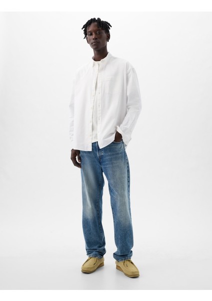 Erkek Beyaz Gap Logo Oversize Oxford Gömlek
