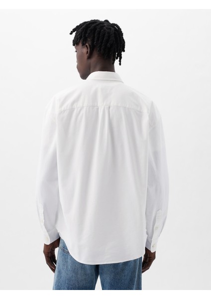 Erkek Beyaz Gap Logo Oversize Oxford Gömlek