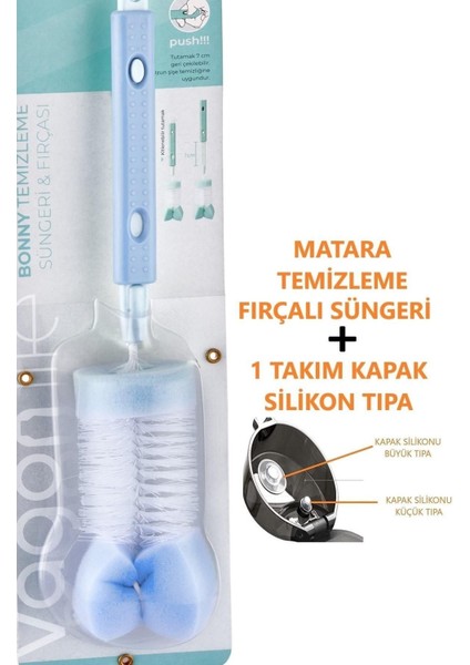 Kapak Içi Yedek Silikon Tıpa Takımı + -Ve- Matara /termos Temizleme Fırçalı Süngeri