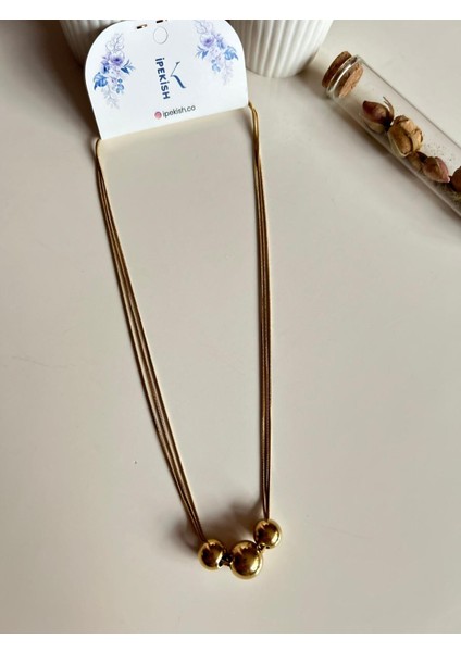 Gold Renk, Üçlü Top Sallantılı, Üçlü Italyan Zincir Kolye – Paslanmaz Çelik