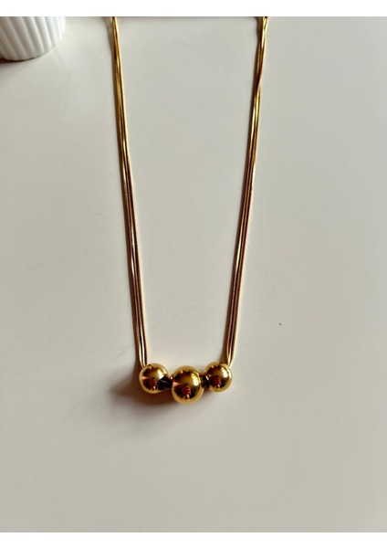 Gold Renk, Üçlü Top Sallantılı, Üçlü Italyan Zincir Kolye – Paslanmaz Çelik fiyatları