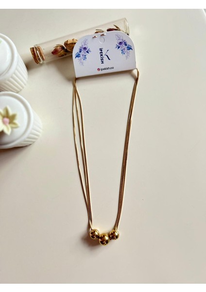 Gold Renk, Üçlü Top Sallantılı, Üçlü Italyan Zincir Kolye – Paslanmaz Çelik modelleri