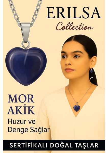 Sertifikalı Kalp Model Mor Akik Taşı Kolye – Huzur, Duygusal Denge ve Içsel Sakinlik