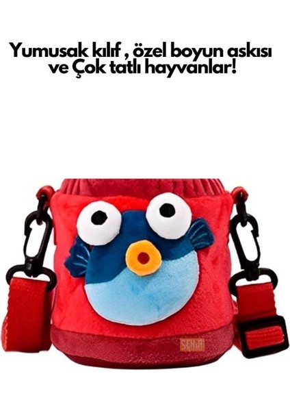 300ML Sevimli Hayvanlar Flanel Kılıflı Pipetli Boyun Askılı Çelik Termos Çocuk Matarası fiyatları