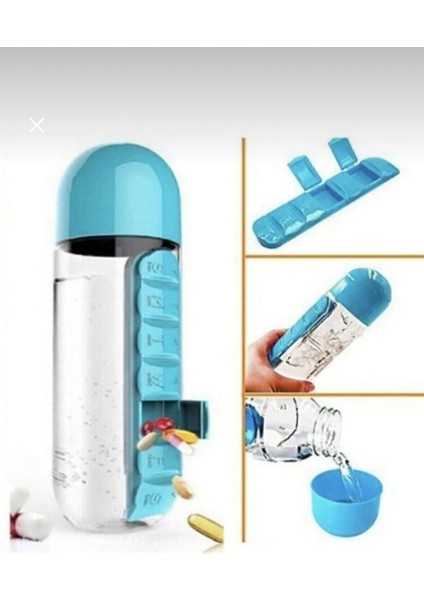 Kutulu Matara Suluk 600ML 7 Günlük Hap Kutusu Organizer Spor Sızdırmaz Su Şişesi Bardak