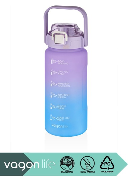 2000ML Yenilenen Renkler Pipetli/pipetsiz Kullanım Kulplu Çift Renk Motivasyon Matarası