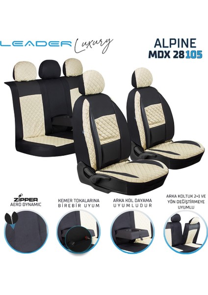 honda Accord Uyumlu Lüx Yarı Deri Oto Koltuk Kılıfı Ön Arka Takım Alp Serisi Bej Siyah Auto Good Store