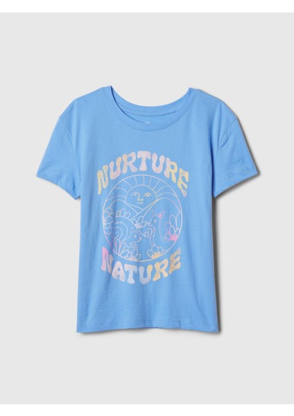 Kız Çocuk Mavi Grafikli T-Shirt