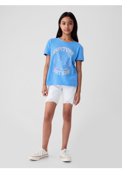 Kız Çocuk Mavi Grafikli T-Shirt