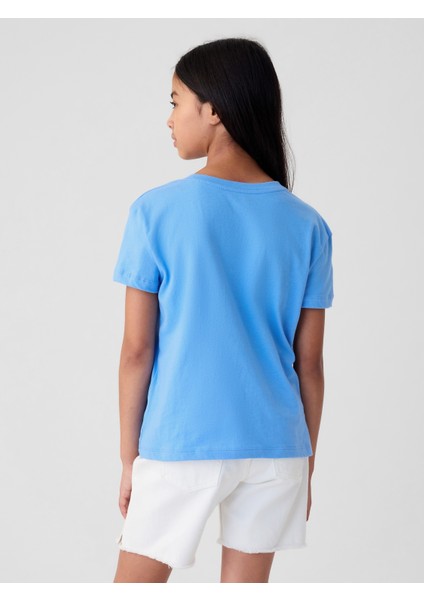 Kız Çocuk Mavi Grafikli T-Shirt