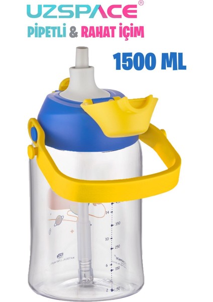 Büyük Boy 1500 ml Tek Kapak Çift Kullanım Pipetli/pipetsiz Askı Aparatlı Tritan Su Matarası