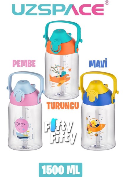 Büyük Boy 1500 ml Tek Kapak Çift Kullanım Pipetli/pipetsiz Askı Aparatlı Tritan Su Matarası
