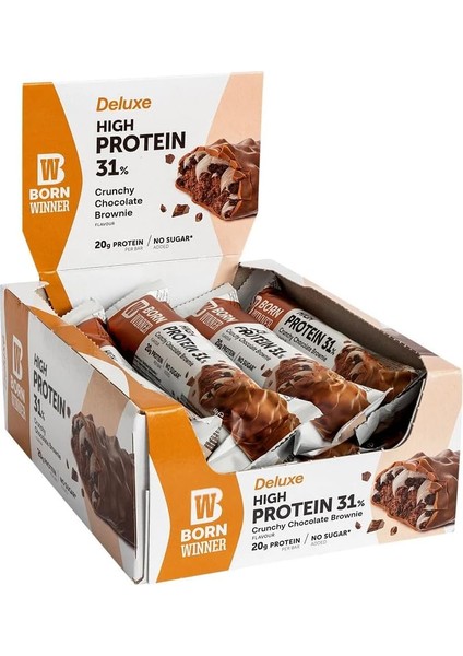 Born Wınner Deluxe Protein Bar Box 12 x 64 G Crunchy Choco Brownıe Hıgh Proteın Content No Sugar