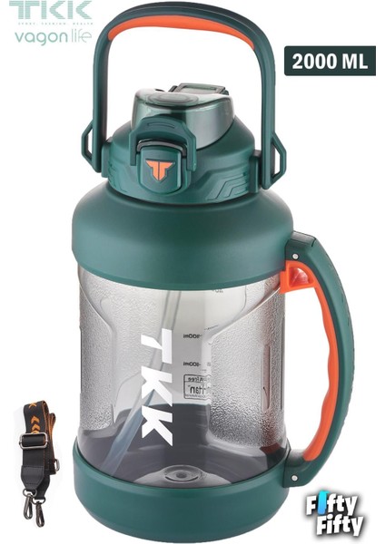 Tkk 2000 ml Tek Kapak Çift Kullanım Pipetli/rahat Içim Tritan Su MATARASI-FFTKK1028-2000ML