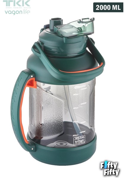 Tkk 2000 ml Tek Kapak Çift Kullanım Pipetli/rahat Içim Tritan Su MATARASI-FFTKK1028-2000ML