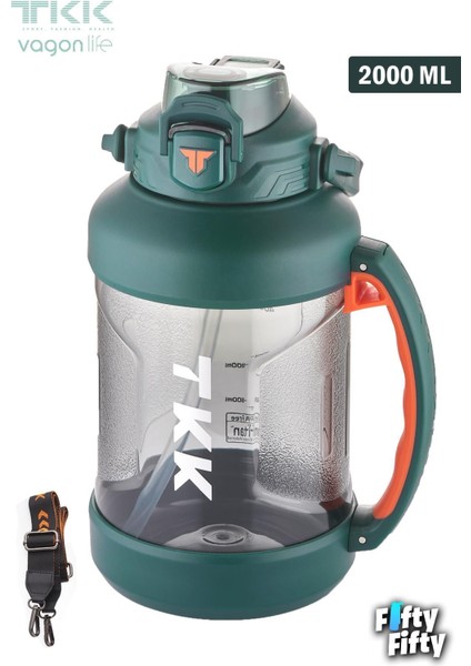 Tkk 2000 ml Tek Kapak Çift Kullanım Pipetli/rahat Içim Tritan Su MATARASI-FFTKK1028-2000ML