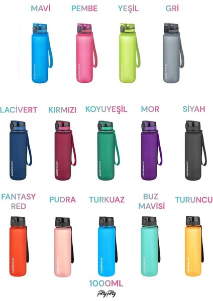 Büyük Boy 28 cm 1000 ml 1 Litre Tritan Su Matarası Mor 14 Renk Fiftyfifty Softtouch indirimleri