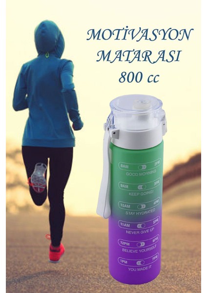 Su Matara Suluk Motivasyon Matarası Pipetsiz Su Şişesi Sporcu Suluğu Çift Renk Sızdırmaz 800 cc