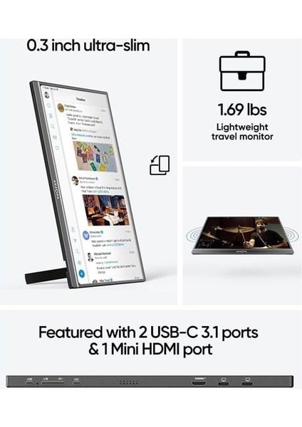 17.3" IPS A1M 60Hz Usb-C/mhdmı Multimedya Taşınabilir Monitör (1920 x 1080)