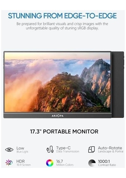 17.3" IPS A1M 60Hz Usb-C/mhdmı Multimedya Taşınabilir Monitör (1920 x 1080)