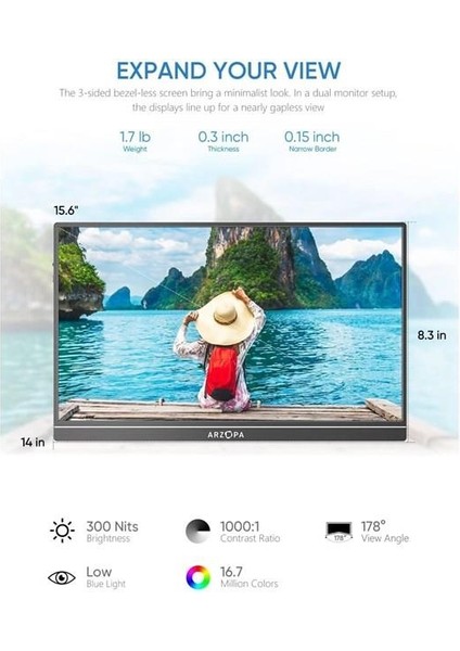15.6" IPS S1 60Hz Usb-C/mhdmı Multimedya Taşınabilir Monitör (1920 x 1080)
