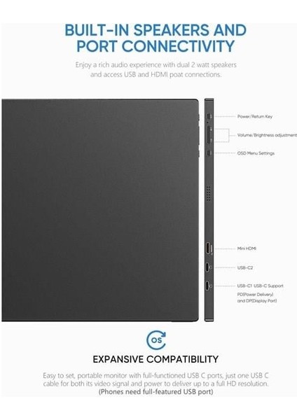 15.6" IPS S1 60Hz Usb-C/mhdmı Multimedya Taşınabilir Monitör (1920 x 1080)