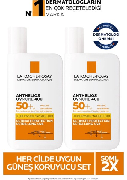 La Roche-Posay Anthelios Uvmune 400 50+ Faktör Güneş Koruyucu Yüz Kremi 50ML (2 Adet)