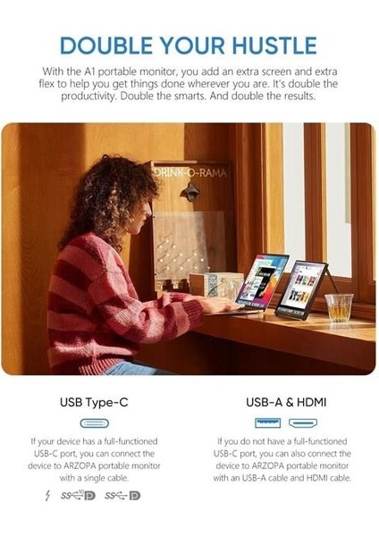 15.6" IPS A1 60Hz Usb-C/mhdmı Taşınabilir Monitör (1920 x 1080)
