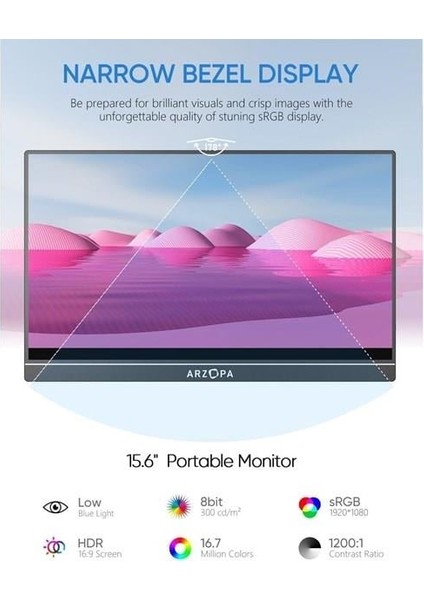 15.6" IPS A1 60Hz Usb-C/mhdmı Taşınabilir Monitör (1920 x 1080)