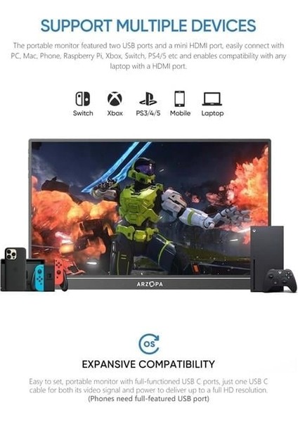 15.6" IPS A1 60Hz Usb-C/mhdmı Taşınabilir Monitör (1920 x 1080)