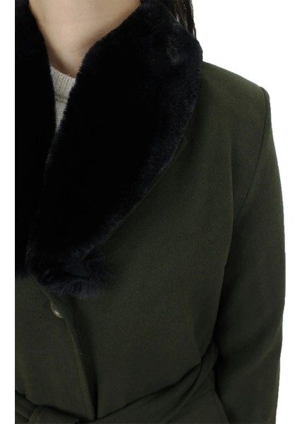 Fistan Store Bayan Yakası Kürklü Dar Kesim Uzun Kışlık Kaşe Kaban fiyatları