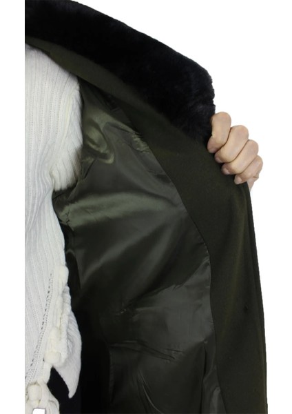 Fistan Store Bayan Yakası Kürklü Dar Kesim Uzun Kışlık Kaşe Kaban modelleri