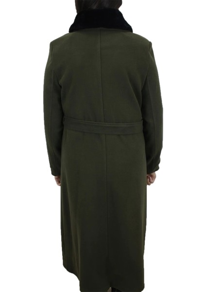 Fistan Store Bayan Yakası Kürklü Dar Kesim Uzun Kışlık Kaşe Kaban fırsatları