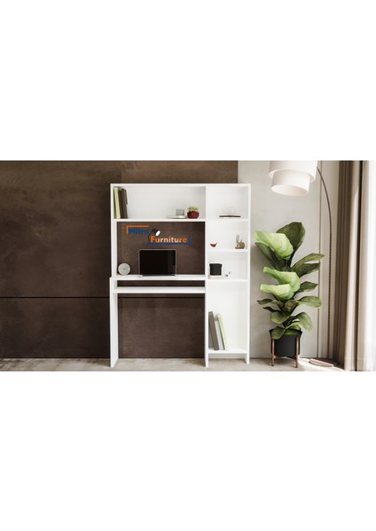 Zio Beyaz Çok Raflı Bilgisayar ve Çalışma Masası – Kitaplıklı, Modern Tasarım, 115X150 cm 115150