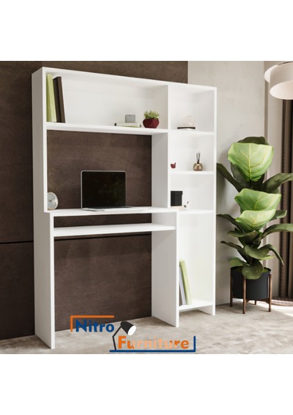 Zio Beyaz Çok Raflı Bilgisayar ve Çalışma Masası – Kitaplıklı, Modern Tasarım, 115X150 cm 115150 fiyatları